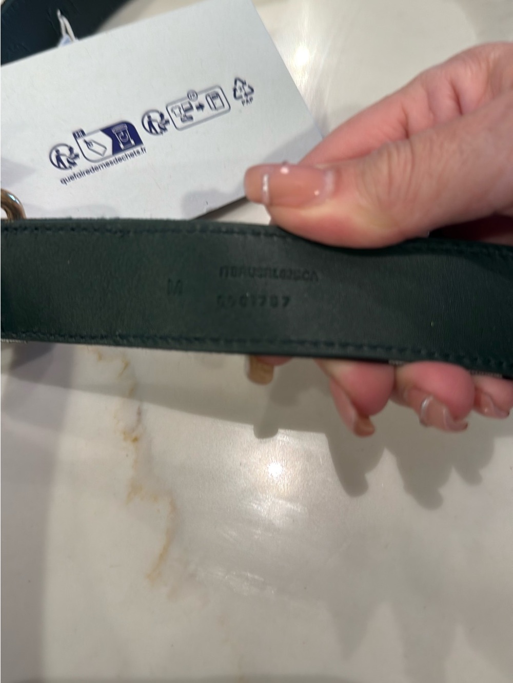 Burberry Dark Green Leather Belt with Embossed Logo
